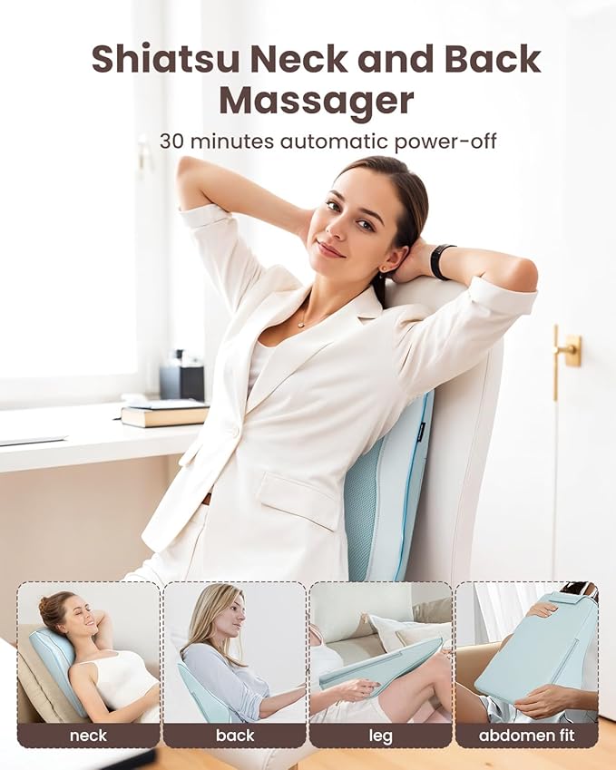 COMFIER Shiatsu Back Massager with Heat &amp Vibration 3D Deep Kneading Back Massage for Pain Relief Home Office UseBlue