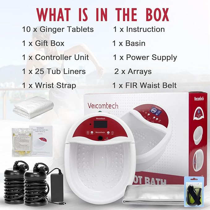 Ionic Foot Bath Detox Machine Foot Detox Machine Ionic Feet Spa Kit with 10 Ginger Tablets 2 Arrays FIR Belt for Home Salon Spa