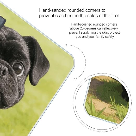 Cartoon Black Bulldog Weight ScaleClear LED Display Bathroom Digital Weighing ScaleTempered Glass Digital Bathroom Scale for Body Weight Capacity Up to 400 Lbs