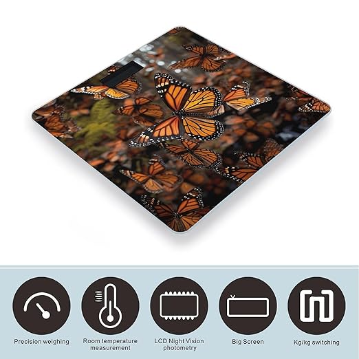 Monarch ButterfliesScale for Body Weight with LCD High Precision Weighing Scales Fashion Sturdy Tempered Glass Weight Scales Easy-to-Read Digital Bathroom Scale for Daily 400lb