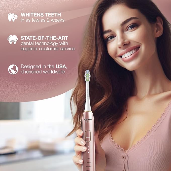 Wagner Stern IntelliBrush Series Whitening Electric Toothbrush with Pressure Sensor. Offers 4 Brushing Modes 3 intensities 8 Soft Brush Heads and a Luxury Travel case.