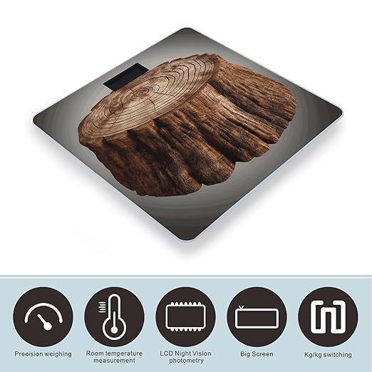 Stump of Oak Tree Bathroom Scale for Body Weight 400 Lb Weight Scale with High Precision Sensors Tempered Glass Highly Accurate Digital Weighing Machine for People