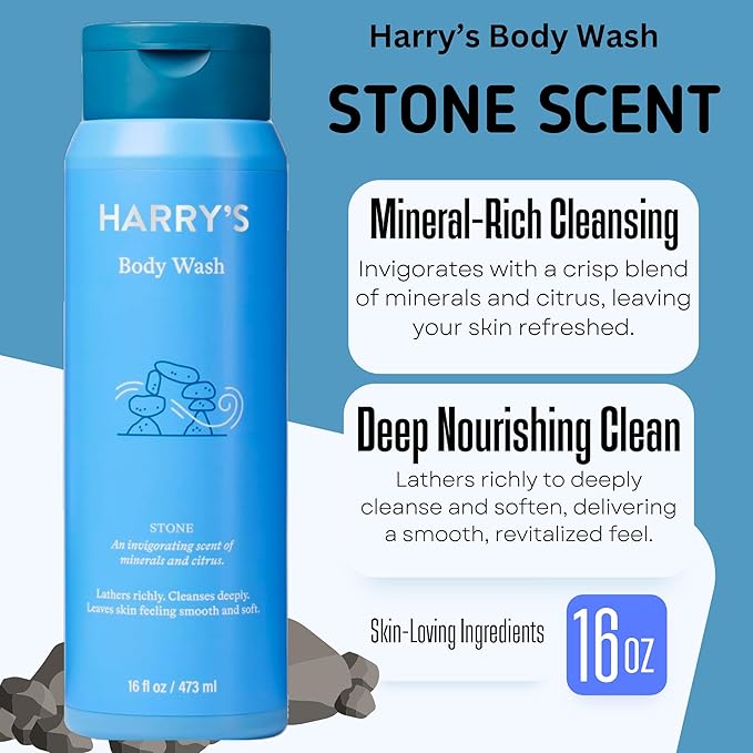 Harry's Men's Body Wash 18 Fl oz (Pack of 4) | Men's Body Wash and Shower Gel Variety Pack - Stone Redwood Fig &amp Spring Scent | Sulfate-Free for Men
