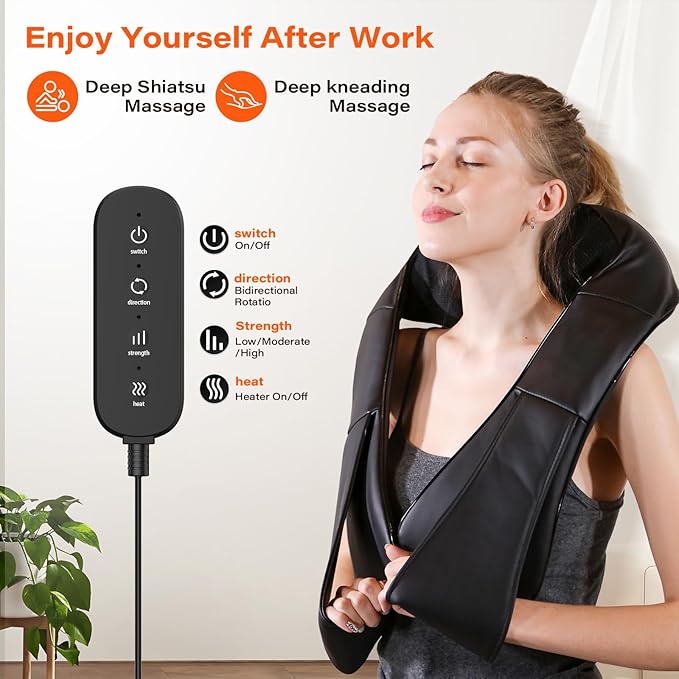 Electric Neck Massager Neck and Back Massager with Heat Shiatsu Massage Pillow for Back Shoulder Muscle Pain Relief Ideal Fits for Parents