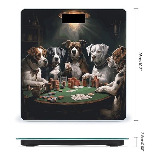 Playing Poker Dogs Scale for Body Weight Sturdy Tempered Glass Weighing Scales with LCD Display Accurate Digital Bathroom Scale Convenient Body Fat Smart Scales Easy Read