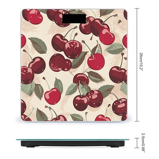 Cherry Pattern Bathroom Scale for Body Weight LCD Display Digital Bathroom Scale Tempered Glass Bathroom Weight Scales Fashion Smart Scales for Home Bedroom 400 Lb