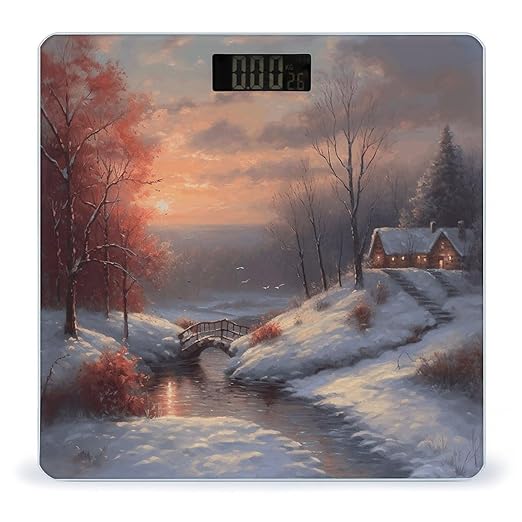 Winter Sunset Scale for Body Weight Anti-Slip Tempered Glass Digital Bathroom Scales Clear LCD Display Weighing Scale Safe Rounded Corners Smart Scales