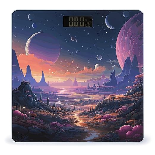 Colorful Retro Space Theme Digital Bathroom Scale for Body Weight Weighing Scale with Backlit LCD Display High Precision Measurements &amp Measures Weight Up to 180kg