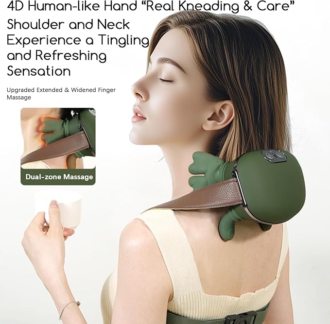 Neck and Shoulder MassagerPortable Shiatsu Back Massage Hand-Shaped Deep Tissue 4D Kneading Massager with Heat for Pain Relief and Muscle RelaxGifts for Women Men(Green)