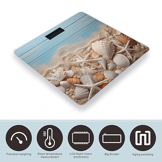 Digital Bathroom Scale for Body Weight Scale with Bright LCD Display High Accuracy Step-On Technology Auto On/Off Sea Shells and Starfish Digital Scales 400 Lbs /180kg