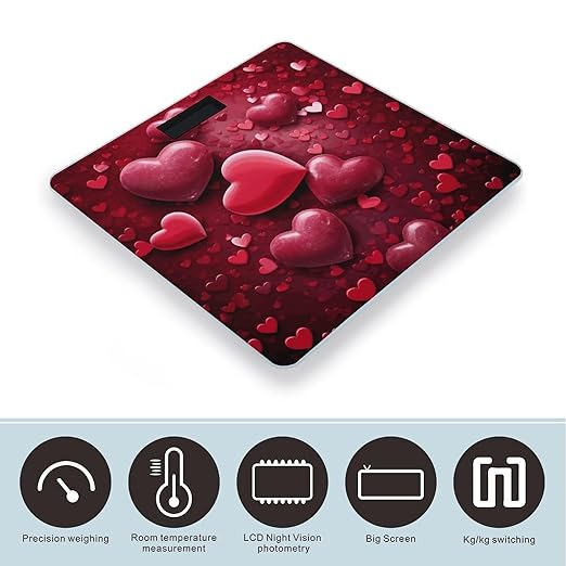 Valentines Love Hearts Weight Scale Digital Electronic Scales Bathroom Scale Larg LCD Backlight Display High Precision MeasurementsTempered Glass