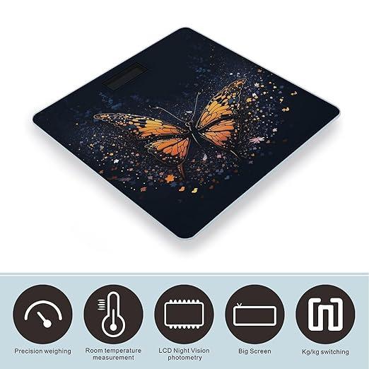 Butterfly Wave Scale for Body Weight Highly Accurate Digital Bathroom Scale Sturdy Tempered Glass Weighing Scales with LCD Display Fashion Body Fat Smart Scales 400lb