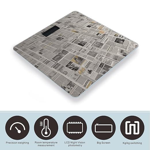 Newspaper Scale for Body Weight Precision Bathroom Weighing Scales with Back Lit LCD Display Sturdy Tempered Glass Body Weight Scales Digital Bathroom Scale 400lb