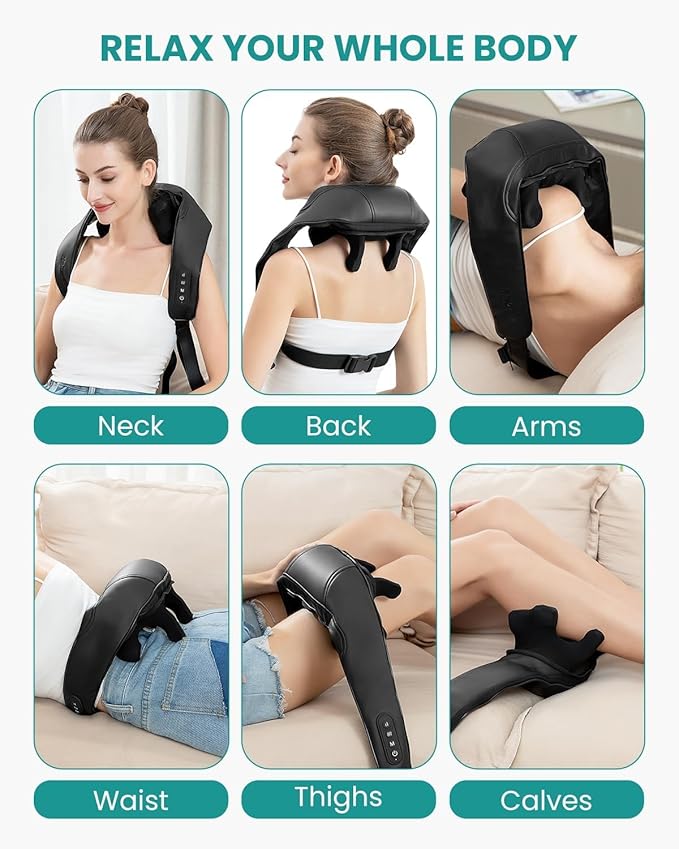 Nekteck Neck Massager Cordless 6D Shiatsu Neck and Back Massager Neck Massager for Pain Relief Deep Tissue Ideal Gift for Men and Women Ideal for Home Office and Car with Heat Black