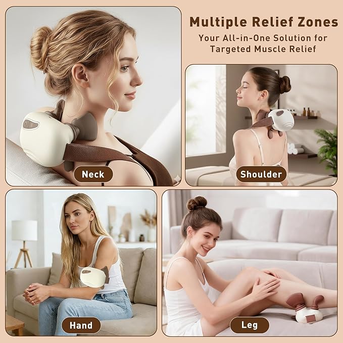 4D Wireless Neck Shoulder Massager Bionic Hands Deep Tissue Massage Portable Electric Kneading Shiatsu Back Massager 3 Relax Massage Modes for Body Daily Relief Gifts for Men Women