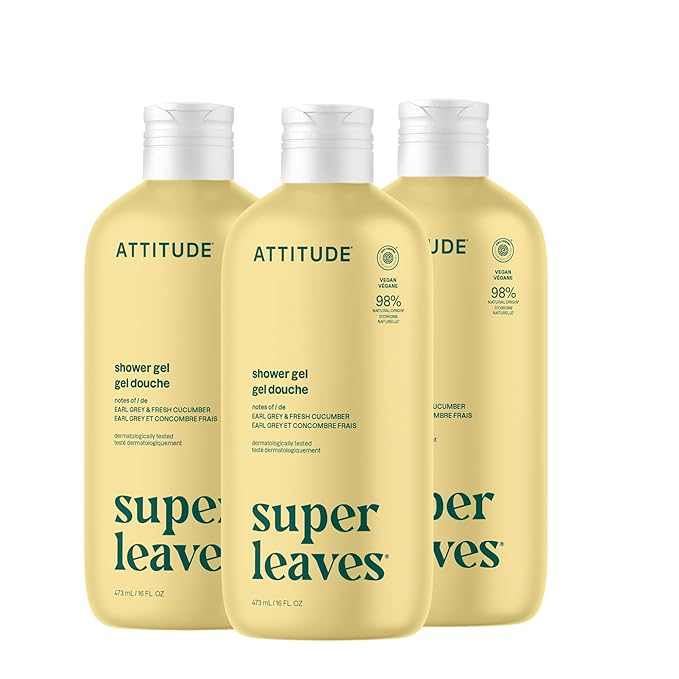 ATTITUDE Body Wash EWG Verified Shower Gel Dermatologically Tested Plant and Mineral-Based Vegan Personal Care Products Earl Grey &amp Fresh Cucumber Scent 16 Fl Oz (Pack of 3)