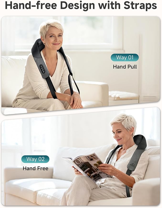 Snailax Cordless Neck Shoulder Massager with Graphene Heating Deep Tissue 4D Shiatsu Neck Massager for Pain Relief Rechargeable Back Massager with Upgraded Massage Heads for Deeper Muscle Relaxation