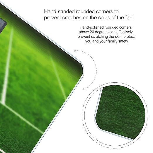 Green Grass Field Soccer Playground The Ball Weight ScaleClear LED Display Bathroom Digital Weighing ScaleTempered Glass Digital Bathroom Scale for Body Weight Capacity Up to 400 Lbs
