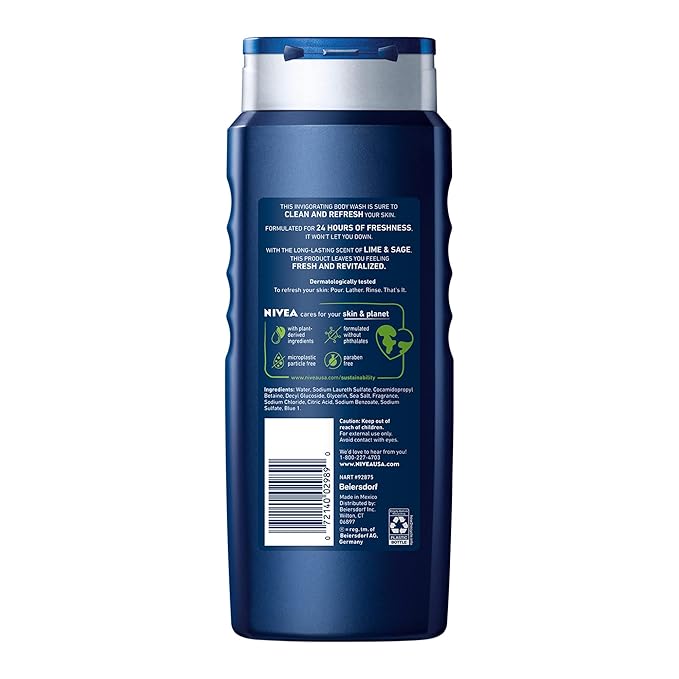 Nivea Men Vitality Body Wash Lie &amp Sage 16.9 Fl. Oz. (Lime &amp Sage)