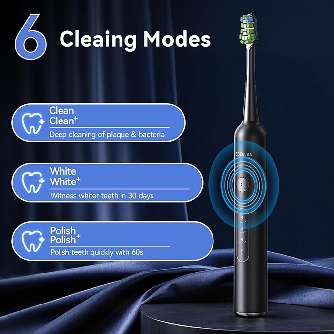 Electric Toothbrush for Adults Rechargeable Sonic Toothbrush IPX7 Waterproof Travel Toothbrush Set with Case 8 Brush Heads Charger 2-Min Smart Timer One Charge Last 60 Days(Pink Black)