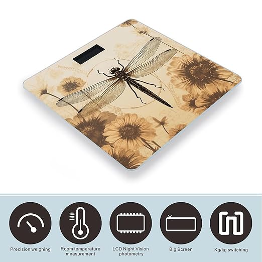 Dragonfly on Sunflower Scale for Body Weight Accurate Digital Bathroom Scale Toughened Glass High Precision Scales Smart Weight Scales with Large LCD Backlight Display Weighing Machine