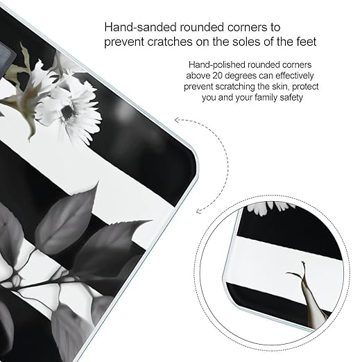 Black White Stripes Red Rose Flowers Bathroom Scale Large LCD Backlight Display Digital Scale Rounded Corners Body Scales Automatic Power On/Off Bathroom Scales for Home Bedrooms