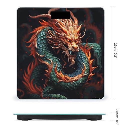 Chinese Dragon Scale for Body Weight Safe Rounded Corners Tempered Glass Digital Bathroom Scale LED Display 400lb Capacity Weight Scales with High Precision Sensors