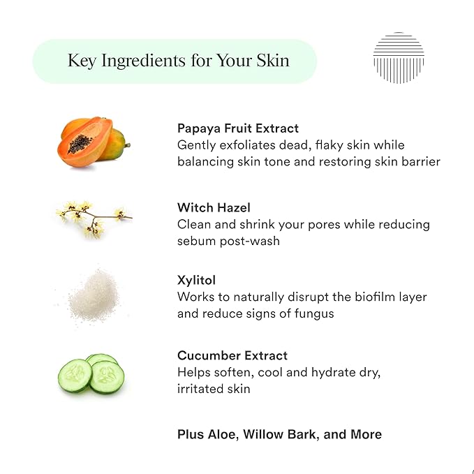 Dermazen Natural Mineral &amp Enzyme Body Wash for Men &amp Women | Malassezia Safe | Gentle Hydrating &amp Nourishing Cleanser w/Papaya &amp Cucumber for Soft Radiant Skin – Sulfate &amp Parab