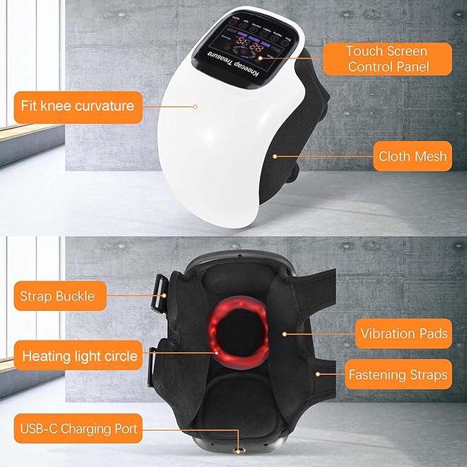 DTOKO Knee Massager -Large Screen Adjustable Temperature Cordless Knee Massagers with Heat and Vibration Portable Wearable Knee Massager Easter Women’s Day Gift for Mon - White