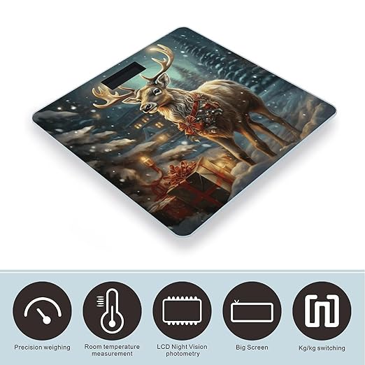 Christmas Gift Reindeer Scale for Body Weight Safe Rounded Corners Tempered Glass Digital Bathroom Scale LED Display 400lb Capacity Weight Scales with High Precision Sensors