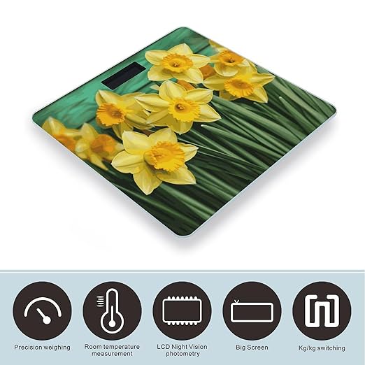 Yellow Daffodils Flowers Smart Scale for Body Weight Accurate Bathroom Scale with LED Display Digital Weight Scales Weighing Machine High Precision Scales for Bath Home
