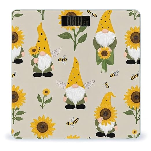 Energy Saving Scale Bathroom Weighing Scale Smart Scale for Body Weight Digital Gnomes Bees and Sunflowers