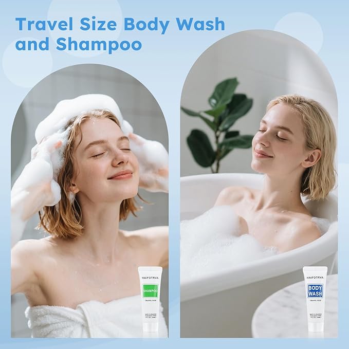 Travel Size Shampoo and Body Wash Bulk Pack of 50Individually Wrapped 30ml/1 fl oz Small Size Hotel Supplies Portable Toiletries Amenities Bulk for GuestsTravelHomelessCharity