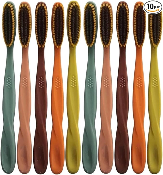 Adult Extra Soft-bristled Toothbrush‌ Bamboo Charcoal Long Toothbrush HeadPeriodontist Design Tapered Bristles for Sensitive Teeth &amp Receding Gums.【Extra Soft 10 Count (Pack of 1)】
