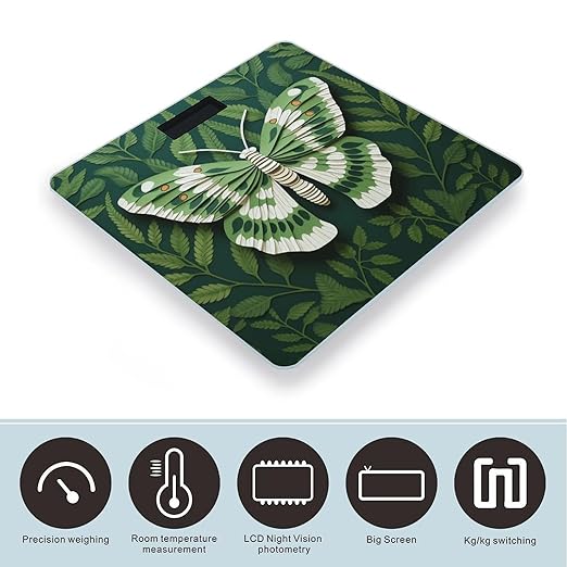 White Moth Scale for Body Weight Anti-Slip Tempered Glass Digital Bathroom Scales Clear LCD Display Weighing Scale Safe Rounded Corners Smart Scales