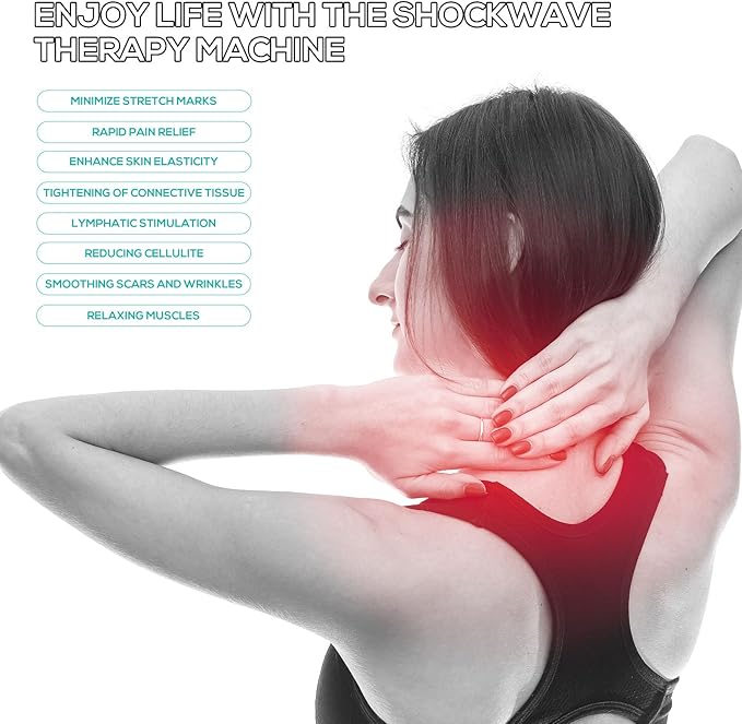 Portable Shockwave Therapy Machine for Body Muscle Massager Pain Relief Back Waist Leg and Golf Elbow Shock Wave Deep Tissue Pain Relief with 7 Massage Heads