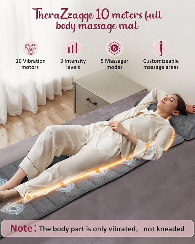 Full Body Massage Mat Detachable Neck Massager Back Massager Pad Massage Chair Full Body 10 Vibrating Motors 5 Massage Modes and 3 Heating Settings