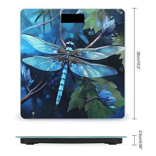 Art Blue Dragonfly Bathroom Scale Rounded Smart Scale for Body Weight Automatic Power On/Off Weight Scales Accurate Bathroom Digital Scales for Pet Home Bedroom Kitchen