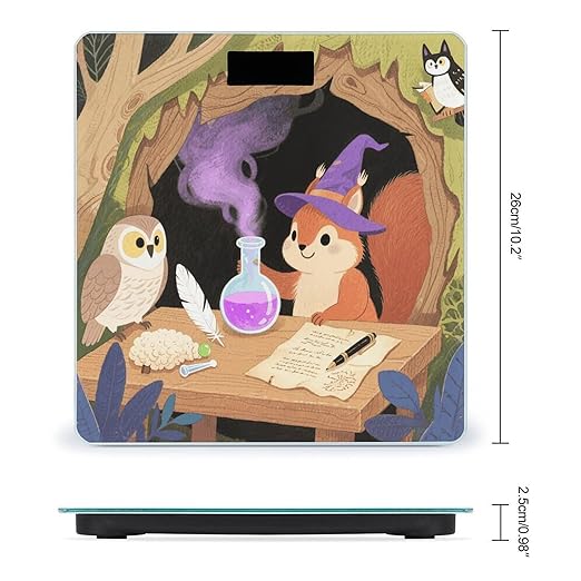 Squirrel Wearing A Wizard Hat Bathroom Scale for Body Weight LCD Display Digital Bathroom Scale Tempered Glass Bathroom Weight Scales Fashion Smart Scales for Home Bedroom 400 Lb