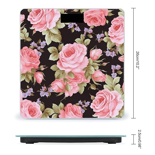 Pink Rose Bathroom Scale for Body Weight Bathroom Weighing Scale with Backlit LCD Display Highly Accurate Measures Weight Up to 180kg