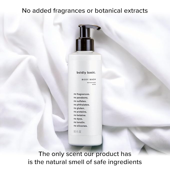 Boldly Basic Fragrance Free Body Wash and Lotion - Gentle on Sensitive Skin - Unscented - Dermatologist Tested - No Sulfates Parabens or Gluten - Hypoallergenic and Moisturizing