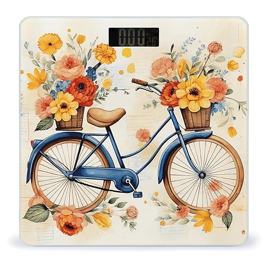 Flower Bicycle Bathroom Scale Rounded Smart Scale for Body Weight Automatic Power On/Off Weight Scales Accurate Bathroom Digital Scales for Pet Home Bedroom Kitchen