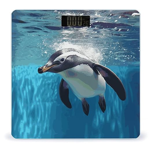 Swimming Penguin Scale with LCD Easy-to-Read Anti-Slip Weight Digital Bathroom Scale Precision Weighing Scales Sturdy Tempered Glass Body Weight Scales for Daily Use
