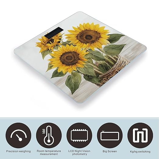 Alluring Sunflowers Summer Digital Bathroom Scale for Body Weight Weighing Scale with Backlit LCD Display High Precision Measurements &amp Measures Weight Up to 180kg