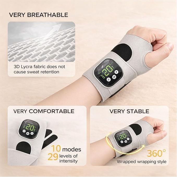 Rechargeable Electric Wrist Massager Rechargeable Heating Pad with 8 Modes &amp 30 Intensity Levels Ergonomic Wearable Design for Sports &amp Daily Use (Navy)