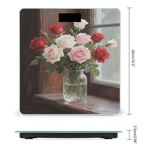Roses Bloom Bathroom Scale for Body Weight LCD Display Digital Bathroom Scale Tempered Glass Bathroom Weight Scales Fashion Smart Scales for Home Bedroom 400 Lb