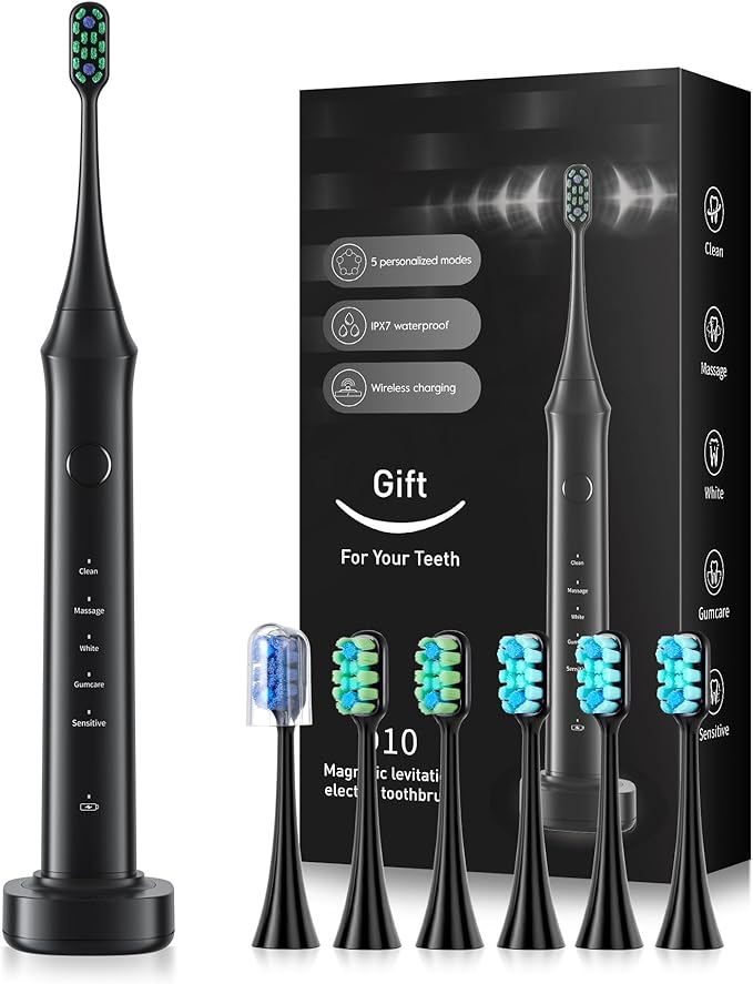 bluelk Electric Toothbrush for Adults and Kids- Sonic Toothbrush with 6 Brush Heads in 3 Types Rechargeable with 5 Modes and Built-in Smart Timer Hsa Store Eligible Items