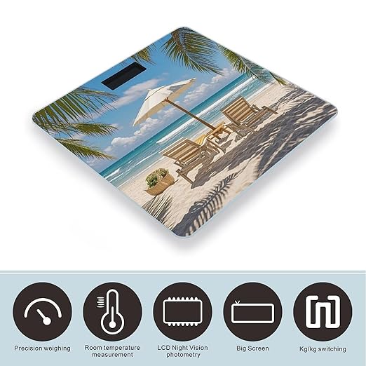 Ocean Beach Theme Scale for Body Weight Smart Scales Digital Bathroom Scale High Precision Weighing Scales with Large Display Weighing Machine for People