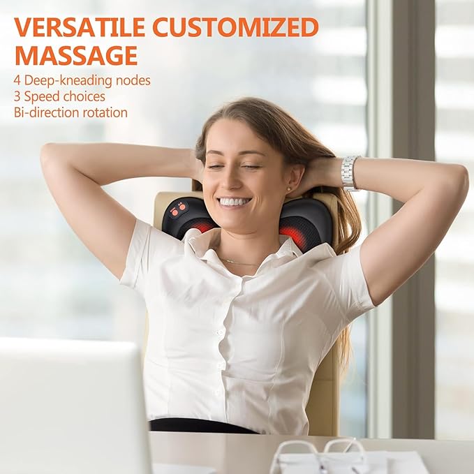 Brelley Neck and Back Massager with Heat Electric Shiatsu Deep Tissue Kneading Massage for Neck Back Shoulders and Legs Gift for Men Women Christmas Mother's Day &amp Father's Day