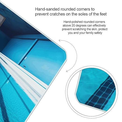 Blue Swimming Pool Scale for Body Weight Safe Rounded Corners Tempered Glass Digital Bathroom Scale LED Display 400lb Capacity Weight Scales with High Precision Sensors